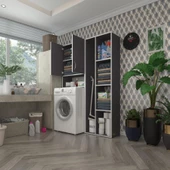 Kenzlife çamaşır makinesi dolabı sinemsüpürge gri 180*126*30 banyo kapaklı arkalıklı raflı thumbnail 1