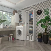 Kenzlife çamaşır makinesi dolabı sinemsüpürgemdf byz 180*126*30 % 100 mdf full mdf banyo kapaklı arkalıklı raflı thumbnail 1
