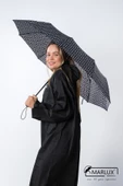 Marlux Siyah Beyaz Dört Yaprak Yonca Desen Fiber 10 Telli Tam Otomatik Rüzgara Dayanıklı Şemsiye M24MAR718LB thumbnail 3