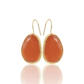 Kadir Jewellery 22 Ayar Altın Kaplama Fosil Taşlı Küpe -El İşçiliği Ve Hipoalerjenik Küpe - 5