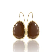 Kadir Jewellery 22 Ayar Altın Kaplama Fosil Taşlı Küpe -El İşçiliği Ve Hipoalerjenik Küpe - 3