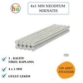NEODYUM MIKNATIS NİKEL KAPLAMA 4MM X1MM (100 ADET) - 1