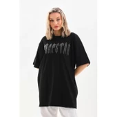 Lucky Life Unisex Taş Desenli Oversize T-Shirt - Siyah - 2