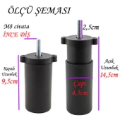 2 Adet Ayarlı Destek Ayağı 9.5 x 14.5cm Siyah Gizli Ayak M8 Civatalı İncediş Mobilya Kanepe Baza Koltuk - 3
