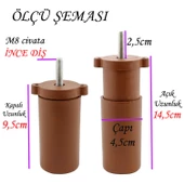 4 Adet Ayarlı Destek Ayağı 9.5 x 14.5cm Kahverengi Gizli Ayak M8 Civatalı İncediş Mobilya Kanepe Baza Koltuk - 3
