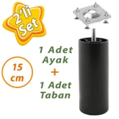 Destek Ayağı 15 cm Siyah + Metal Düz Ayak Tabanı M8 Civatalı İnce Diş Mobilya Kanepe Baza Koltuk Seti thumbnail 1