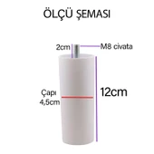 4 Adet Destek Ayağı 12 cm Beyaz ve 4 Adet Düz Ayak Tabanı M8 Civatalı İnce Diş Mobilya Baza Koltuk Seti thumbnail 3