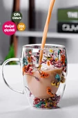 Çift Cidarlı Flower Cup 350ml Çiçekli Bardak Kahve Çay Bardağı El Yapımı Kulplu Cam Bardak - 1