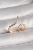 MuI MuI Pirinç Gold Renk Zirkon Taşlı Kadın Yüzük - 1