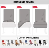 Spandex Mikro Petek Kumaş Likralı Lastikli Tüylenmez 6'lı Sandalye Kılıfı Esnek Sandalye Örtüsü - Koyu Kahve thumbnail 4