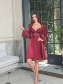 Çeyiz Seti 9020 Büstiyer Gecelik Sabahlık 6 Parça Set Bordo - 2