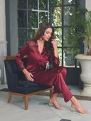 Çeyiz Seti 9020 Büstiyer Gecelik Sabahlık 6 Parça Set Bordo - 4