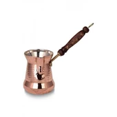 Turna Bakır Sultan Cezve 5 No İnce Ahşap Kulp 6 Fincan Makine Dövme Kırmızı Turna1240-1 - 1