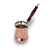 Turna Bakır Sultan Cezve 5 No İnce Ahşap Kulp 6 Fincan Makine Dövme Kırmızı Turna1240-1 - 4