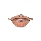 Turna Bakır Wok Tava 25 Cm Kapaklı El Dövme Kırmızı Turna4812-1 - 1