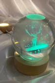 3D Led Işık Cam Küre Çok Işıklı Ahşap Geyik 7 cm - 3