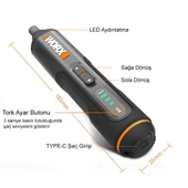 WORX WX240 4Volt/1.5Ah. Li-ion Akıllı Şarjlı Tornavida + 26 adet Bits Uç - 3