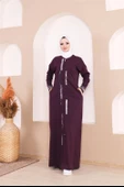 Taş Detaylı Fermuarlı Cepli Uzun Ferace - 71181.020 - Mürdüm - 1