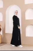 Taş Detaylı Fermuarlı Cepli Uzun Ferace - 71181.003 - Siyah - 4