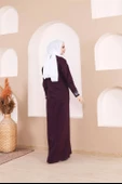 Taş Detaylı Fermuarlı Cepli Uzun Ferace - 71181.020 - Mürdüm - 5