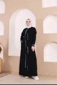 Taş Detaylı Fermuarlı Cepli Uzun Ferace - 71181.003 - Siyah - 5