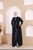 Taş Detaylı Fermuarlı Cepli Uzun Ferace - 71181.015 - Lacivert - 1