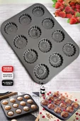 2 Adet 12li Cupcake Muffin Kalıbı Gül Kabartmalı Yanmaz Yapışmaz Fırın Kek Kapsülü Çelik Siyah - 2