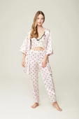 Saten Ashley Sabahlık Büstiyer Pantolon 3'lü Takım Heart - 1