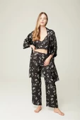 Saten Ashley Sabahlık Büstiyer Pantolon 3'lü Takım Music - 1