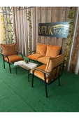 UFUK HOME Linda 2 1 1 Sehpalı Turuncu Bahçe Takımı, Balkon Mobilyası, Balkon Bahçe Mobilyaları, Bahçe Masa Takımı - 1
