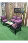 UFUK HOME Linda 2 1 1 Sehpalı Lila Bahçe Takımı, Balkon Mobilyası, Balkon Bahçe Mobilyaları, Bahçe Masa Takımı - 1