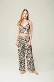 Saten Ashley Sabahlık Büstiyer Pantolon 3'lü Takım Leopard - 3