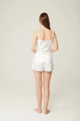 Saten Belinda Şort Büstiyer Takım Ecru 2'li Set - 2