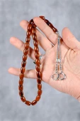 Fıçı Tane Kahverengi Toz Kehribar Tesbih - 3