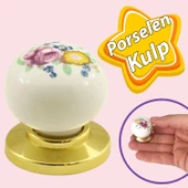 Kardelen Gerçek Porselen Düğme Gold Altın Çekmece Dolap Kapak Kulpu Kulbu Porselen Kulp - 1