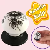 Erguvan Gerçek Porselen Düğme Siyah-Beyaz Çekmece Dolap Kapak Kulpu Kulbu Porselen Kulp - 1
