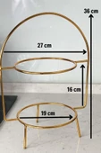2 Katlı Metal Paslanmaz Kararmaz Lüks Rios Gold Etajer Sunum ve ikramlık Kek Pasta Standı Çeyizlik | Tabaklar Temsilidir. - 3