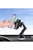 Araç içi Telefon Tutucu Ayarlanabilir Uzayablen Karbon Görünümlü Vantuzlu Cam ve Torpido için Uygun - 2