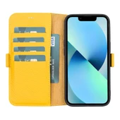Apple iPhone 13 Uyumlu Deri Cüzdanlı Kılıf Limon Sarı - 1