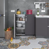 Kenzlife 2 kapılı dolap çilem 088*070*032 gri kilitli tekerlekli banyo mutfak ofis kitaplık ayakkabılık kiler - 1