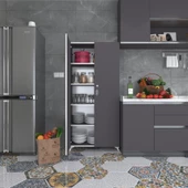 Kenzlife 2 kapılı dolap çilem 188*070*032 gri kilitli ayaklı banyo mutfak ofis kitaplık ayakkabılık kiler - 1