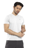 Waffle - Erkek Beyaz V Yaka Spor T-shirt - 7130-08 - 1