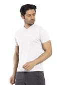 Waffle - Erkek Beyaz V Yaka Spor T-shirt - 7130-08 - 2
