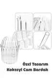 2'li Kübbe Kapaklı Pipetli Bardak Isıya Dayanıklı EggGlass İskandinav Kahve Sunum Bardağı 430ml Set - 4