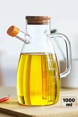 Bambu Kapaklı Yağdanlık 1000 ml Borosilikat Cam Yağlık Sirkelik Şişesi Master Vakumlu Sosluk - 1