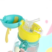 2 Adet Su Matara Geyik Kulaklı Figürlü Omuz Askılı Pipetli Çocuk Suluk Su Şişesi 600 ml - 2