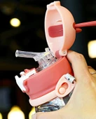 2 Adet Su Matara Geyik Kulaklı Figürlü Omuz Askılı Pipetli Çocuk Suluk Su Şişesi 600 ml - 5