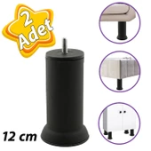 2 Adet Metal Destek Ayağı 12 Cm Siyah Mobilya Kanepe Baza Koltuk Ayakları Metrik 8 Civatalı İnce Diş - 1