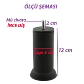 2 Adet Metal Destek Ayağı 12 Cm Siyah Mobilya Kanepe Baza Koltuk Ayakları Metrik 8 Civatalı İnce Diş - 3