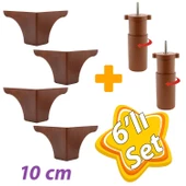 Açelya 6'Lı Set 10 cm Ceviz Mobilya Ünite Çekyat Koltuk Kanepe Ayağı 9.5 x 14.5 cm Ayarlı M8 Destek Baza Ayak thumbnail 1